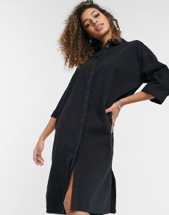 Черное выбеленное джинсовое платье-рубашка миди из органического хлопка Monki Mona Lisa-Черный цвет