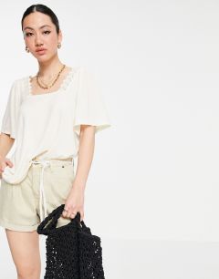Кремовая свободная блузка с квадратным вырезом Vero Moda-Белый