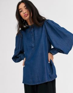 Джинсовая блузка с пышными рукавами Selected Femme-Синий