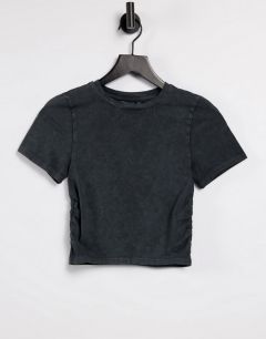 Черная выбеленная футболка узкого кроя со сборками по бокам ASOS DESIGN-Серый