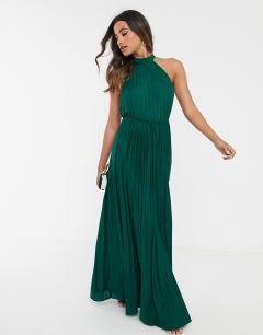 Зеленое плиссированное платье макси с завязкой на шее ASOS DESIGN-Зеленый