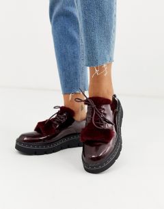 Бордовые туфли на массивной подошве со шнуровкой и искусственным мехом XTI-Красный