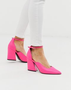 Ярко-розовые остроносые туфли на блочном каблуке ASOS DESIGN - Spotless-Розовый
