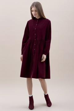 Платье Черешня винного цвета с застежкой до низа и отрезной юбкой на сборке (40-46)