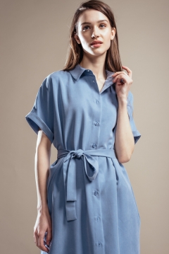 Платье-рубашка Черешня с коротким рукавом голубого цвета (40-46)