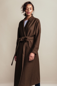 Пальто-халат Черешня с кулиской на спине из светло-коричневого сукна (42-44)