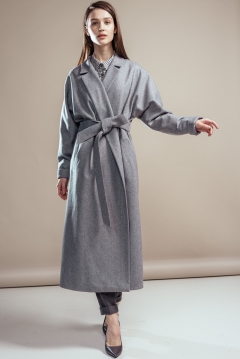 Пальто-халат Черешня с кулиской на спине из серого сукна (40-42)