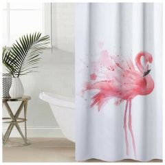 Штора для ванной Доляна «Душа фламинго», с люверсами, 180×180 см, полиэстер