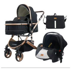 Детская коляска - трансформер Luxmom 518 3в1 черный, для новорожденного, автокресло, всесезонная