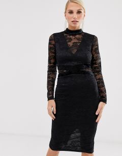Платье миди с кружевными длинными рукавами AX Paris-Черный