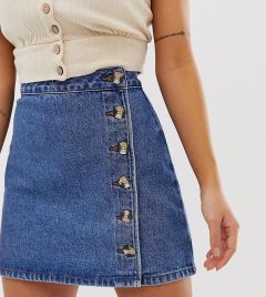 Синяя джинсовая юбка с запахом и пуговицами ASOS DESIGN Petite-Синий