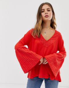 Блузка с рукавами клеш Free People Parisian Nights-Красный