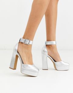 Серебристые туфли на высоком каблуке с квадратным носом ASOS DESIGN-Серебряный