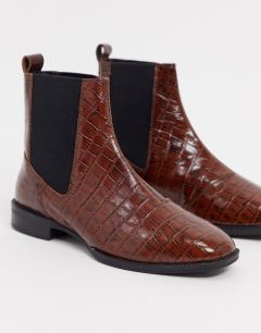 Коричневые кожаные ботинки челси с крокодиловым узором ASOS DESIGN-Коричневый