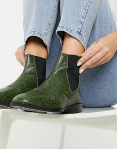 Зеленые кожаные ботинки челси с крокодиловым узором ASOS DESIGN Alyssa-Зеленый