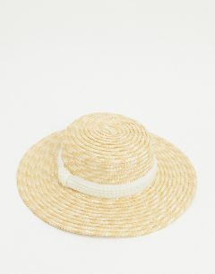 Соломенная шляпа канотье с искусственным жемчугом на ленте ASOS DESIGN-Бежевый