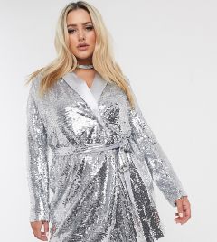 Серебристое платье-пиджак с пайетками Unique 21-Серебряный