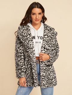 Леопардовое пальто из искусственного меха