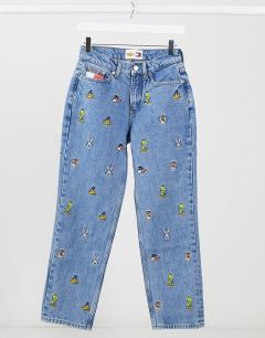 Джинсы в винтажном стиле со сплошной вышивкой персонажей Tommy Jeans x Looney Tunes-Синий