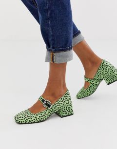 Туфли на каблуке в горошек с квадратным носком ASOS DESIGN-Зеленый