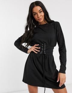 Черное платье-футболка с отделкой в стиле корсета Missguided-Черный