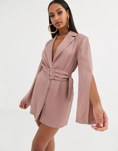 Длинный пиджак с запахом и разрезами на рукавах ASOS DESIGN-Розовый цвет