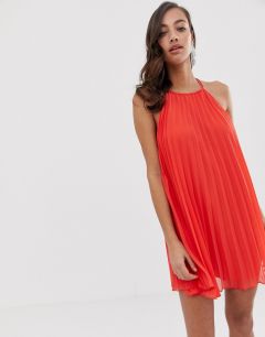 Плиссированое платье-трапеция мини со шнуровкой на спине ASOS DESIGN-Красный