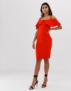 Платье-футляр с оборками и открытыми плечами Vesper-Красный