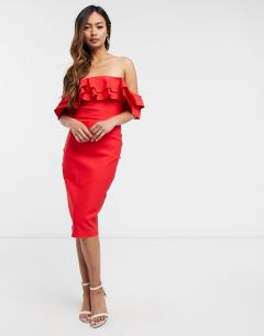Красное облегающее платье миди с открытыми плечами Vesper-Красный