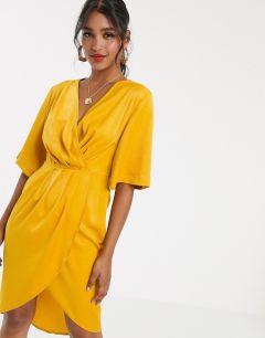 Атласное платье миди с запахом в складку Unique21-Желтый