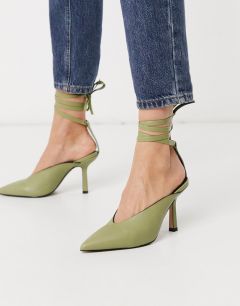Оливково-зеленые туфли на среднем каблуке с завязкой ASOS DESIGN-Зеленый