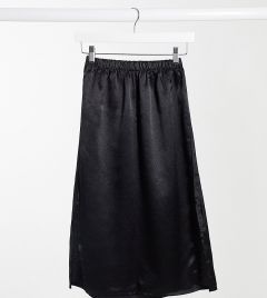 Черная атласная юбка миди с разрезами Parisian Petite-Черный