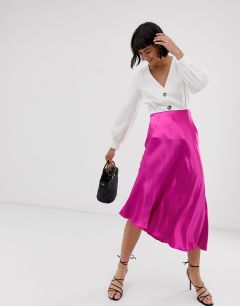 Атласная асимметричная юбка миди цвета фуксии & Other Stories-Розовый