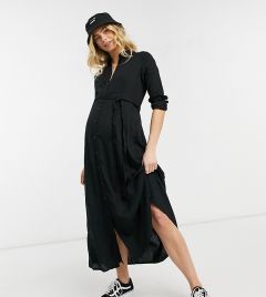 Черное платье-рубашка мидакси с длинными рукавами New Look Maternity-Черный цвет