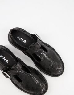 Черные туфли в стиле Мэри Джейн из искусственной кожи под змею на массивной подошве с ремешком Schuh Lani-Черный цвет