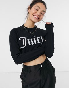 Черная укороченная футболка с длинным рукавом и логотипом Juicy Couture-Черный