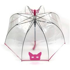 Зонт-трость полуавтомат, купол 82 см, 8 спиц, прозрачный, для женщин, розовый