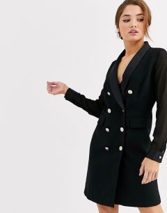 Черное платье-пиджак с прозрачными рукавами Morgan-Черный
