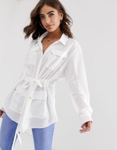 Белая длинная рубашка с карманами в стиле милитари Lipsy-Белый