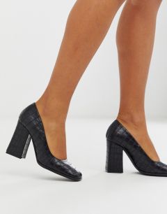 Черные туфли из искусственной крокодиловой кожи на блочном каблуке с квадратным носком Truffle Collection-Черный