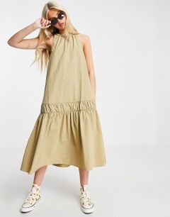 Платье мини без рукавов с присборенной юбкой и заниженной талией бежевого цвета Urban Revivo-Зеленый цвет