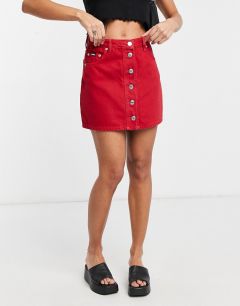 Красная джинсовая юбка-трапеция мини с контрастными пуговицами Minga London-Красный
