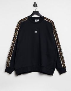 Черный свитшот в стиле oversized с тремя полосками с леопардовым принтом adidas Originals Leopard Luxe-Черный цвет