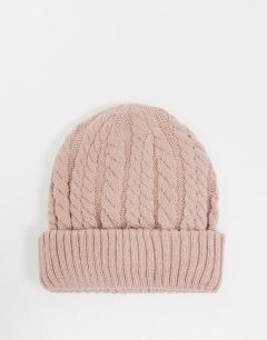 Розовая шапка-бини с вязкой косичкой Urbancode-Розовый
