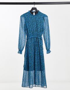 Платье миди с синим цветочным принтом New Look-Черный цвет
