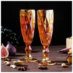 Набор бокалов стеклянных для шампанского Magistro «Круиз», 160 мл, 7×20 см, 2 шт, цвет янтарный