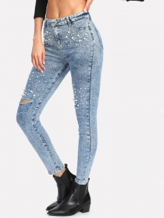 Модные джинсы с бусинами