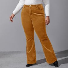 Вельветовые брюки-клеш размера плюс с высокой талией