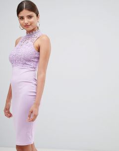 Платье миди с кружевным топом и высоким воротом AX Paris-Фиолетовый