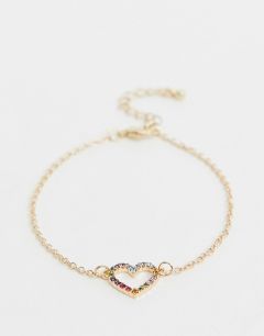 Золотистый браслет-цепочка с подвеской-сердцем и отделкой разноцветными камнями ASOS DESIGN-Золотой
